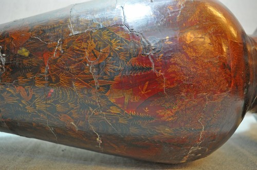 Original Old Kashmiri Antique Figurative Painted Collectors Papier Mache Vase - Picture 6 of 7