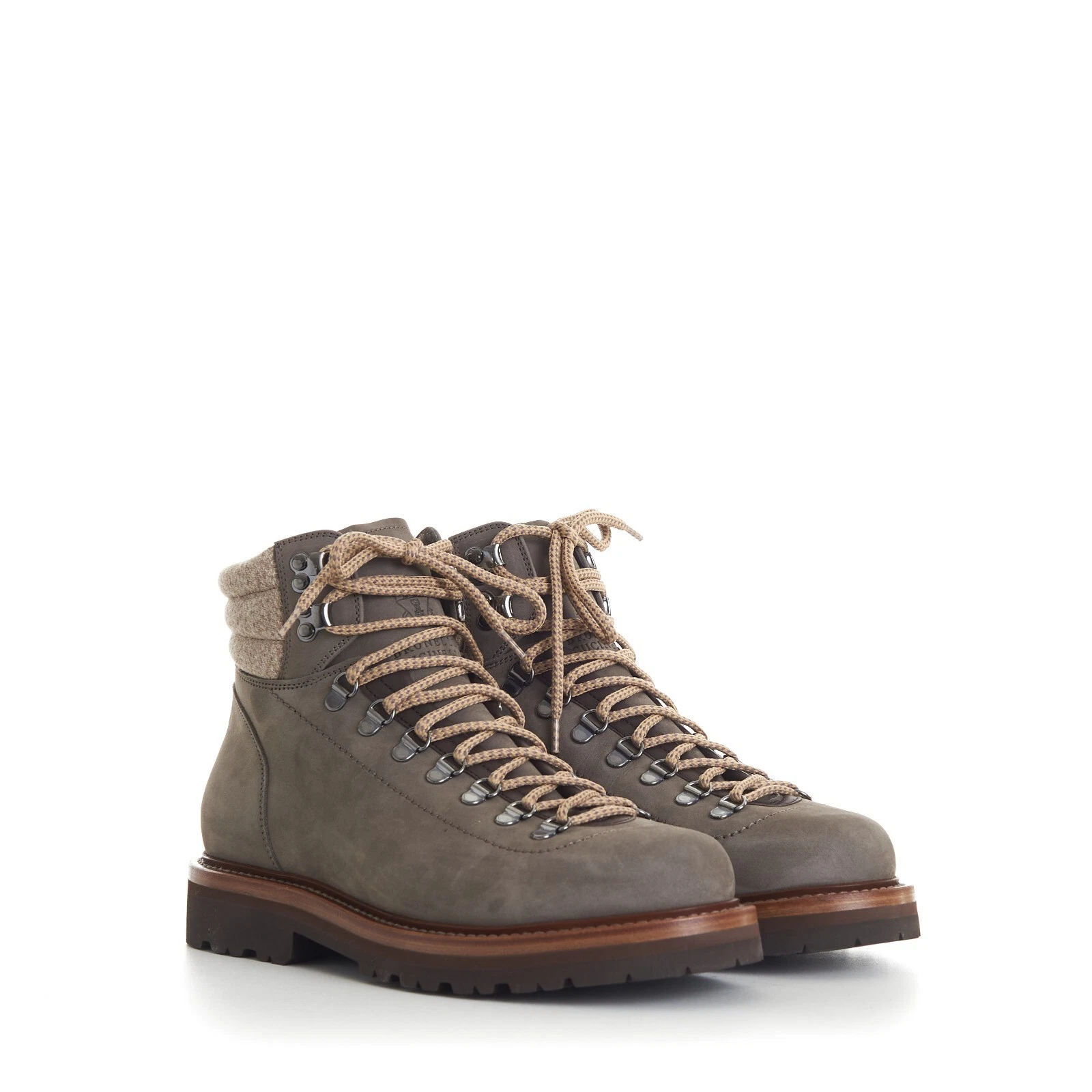 Brunello Cucinelli — BRUNELLO CUCINELLI 1895$ Mountain Boots - Fog Grey Nubuck, Wool Diagonal Insert