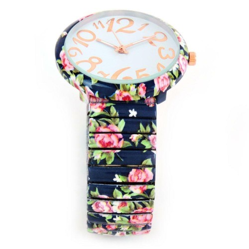Reloj para mujer Azul marino con estampado floral fácil de leer banda elástica extensión - Imagen 3 de 6