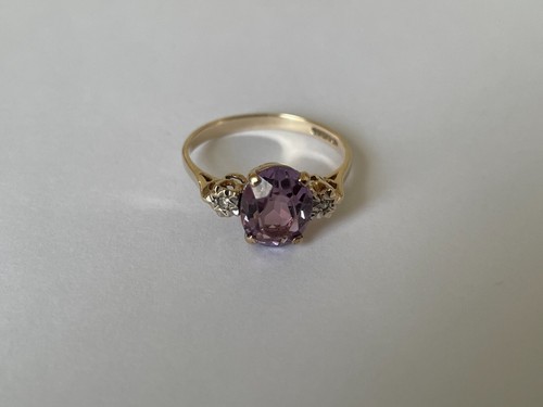 1987 Amethyst & Diamond Trilogy Ring 9ct Gold 2ct Amethyst Vintage Ring - Size N - Picture 3 of 15