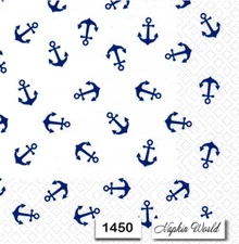(1450) TWO Individual Paper LUNCHEON Decoupage Napkins - ANCHORS NAUTICAL OCEAN