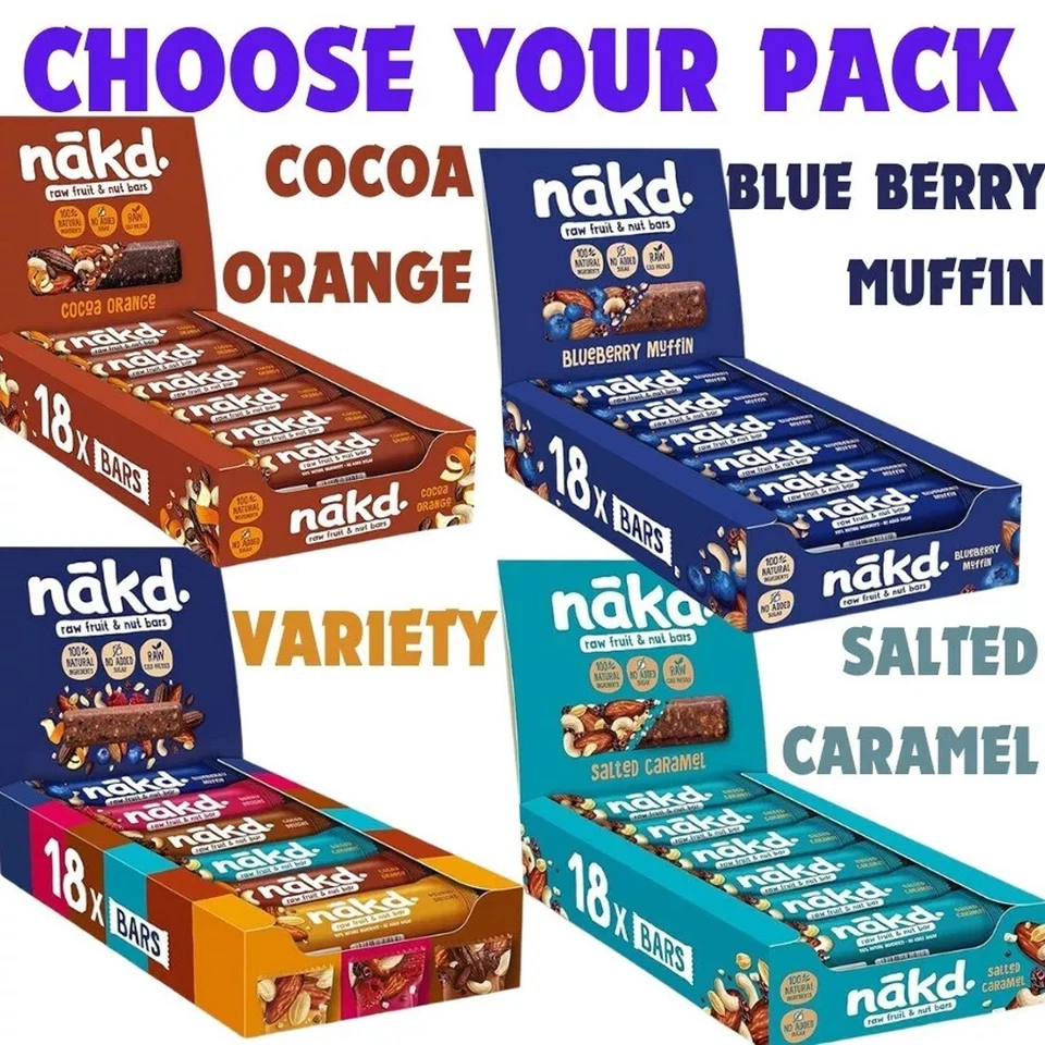 Nakd Fruit & Nut Bar Variety Pack Vegan Healthy Snack Gluten Free 35g x 18 Bars