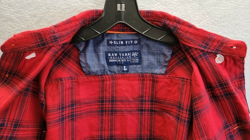 Mens Raw Yarn Industries Plaid Flannel Shirt Long Sleeves Size L Cotton NWT - Picture 9 of 12