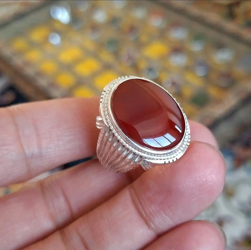 Blutroter Jemeni Aqeeq Ring, 925 Sterling Silber Natur Achat Ring, Shia Ring - Bild 2 von 4