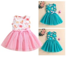 Toddler Baby Kids Girls Sleeveless Dinosaur Bow Tulle Patchwork Princess Dresses