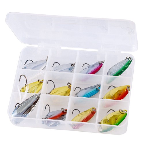 12PCS Box Fishing Lures Trout Spoon Casting Spoons Metal Crankbait Blade Bass - Picture 6 of 6
