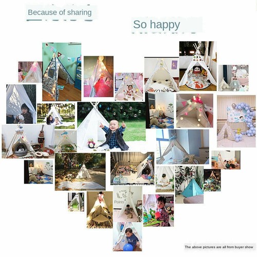 Indian Teepee Tent Kids Cotton Canvas Pretend Play House Boy Girls Wigwam Gift - Picture 12 of 12