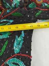 Bead & Sequin Blouse Silk Floral Party Evening Holiday Sz M Formal Vintage 80's 13