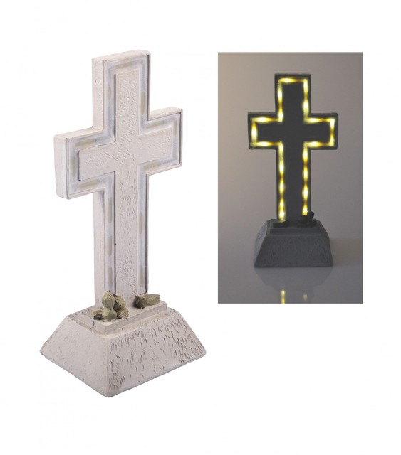 Solar Grave Candle Cross 28x13cm Led Decorations Memorial Lights