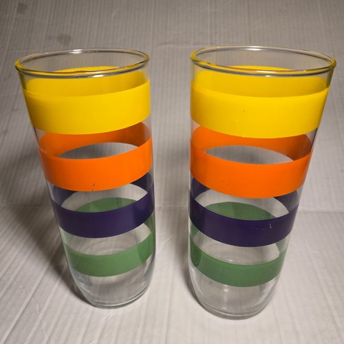 "Juego de 2 retro de 8"" a rayas de vidrio transparente arco iris vintage retro años 60-70" - Imagen 2 de 9