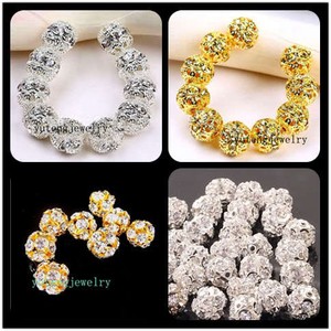 Plated-Gold-Silver-Bayberry-Ball-Grade-A-Rhinestone-Crystal-Spacer-Bead-20Pcs