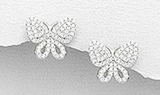 Solid Sterling Silver CZ Butterfly Stud Earrings 11mmX13mm 3.1g  