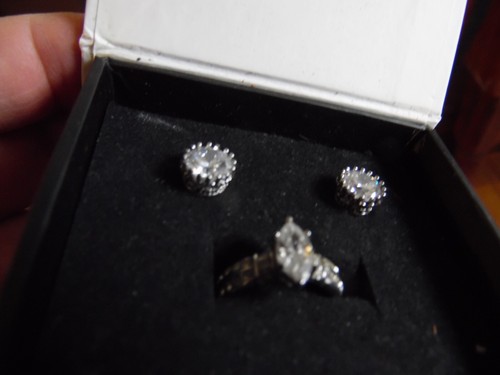 Beautiful TK 316 Marked Silver Tone Ring Marquis CZ Size 5 & hear rings in Box - Picture 11 of 14