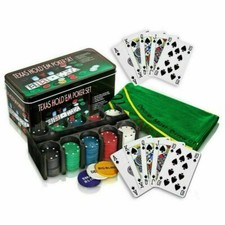 200 Poker Game Texas Hold'em Set Gaming Mat Chips 2 Decks Playing Card With Box