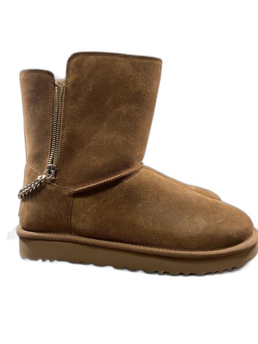 NEW WOMENS SIZE 10 CHESTNUT UGG CLASSIC SHORT SPARKLE ZIP SUEDE SHEEPSKIN BOOTS - Picture 7 of 10