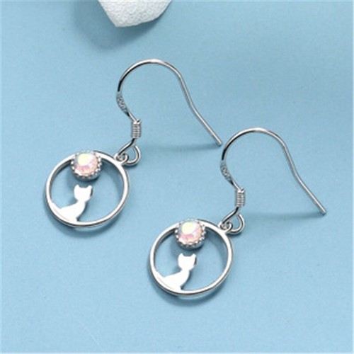 Stud Earrings Womens Girl Xmas Jewellery Gift Silver Plated Moon Cat Stone - Picture 3 of 11