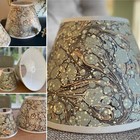 Marbled Spot Paper Lamp Shade Tapered Conical Contrasting Cream Taped Trim Brown