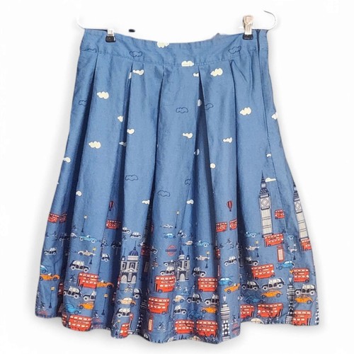 Vintage-Inspired A-Line Pleated Skirt – London City Scene, Women's Size L