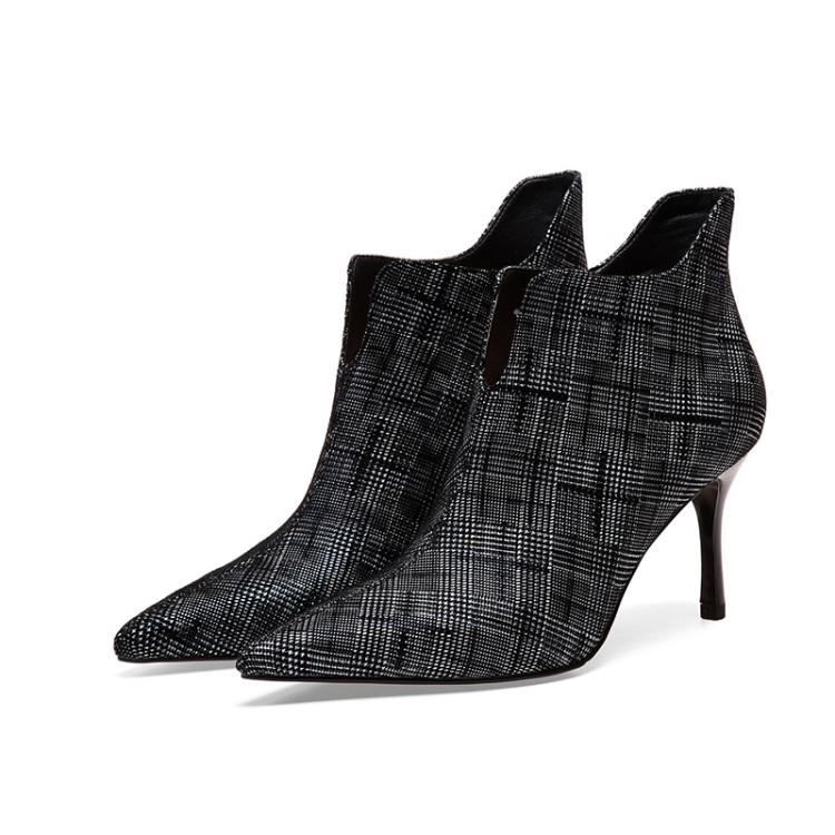 Multi Color cheque Damas Cremallera Lateral Puntera botas al Tobillo Zapatos Stiletto Puntera Lateral en Punta hendidura 30d297 Multi Color cheque Damas Cremallera Lateral Puntera botas al Tobillo Zapatos Stiletto Puntera Lateral en Punta hendidura 30d297