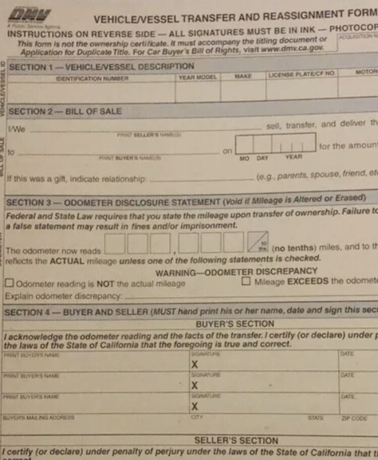 California DMV reg 262 form | eBay
