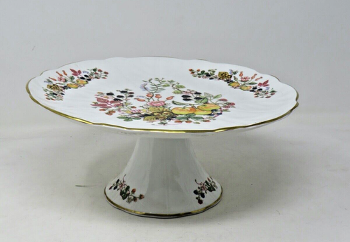 Aynsley Fine China Somerset Footed Cake Plate England White Floral Fruit Pattern - Picture 2 of 5