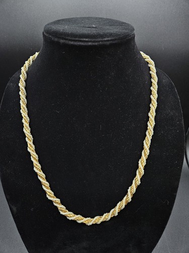 Vintage Trifari Necklace Gold Tone Faux Pearl Twisted Rope Chain 22 Inch