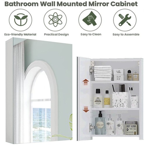 Wall Mounted Mirror Cabinet Bathroom Single Door Cupboard with Adjustable Shelf - Picture 2 of 13