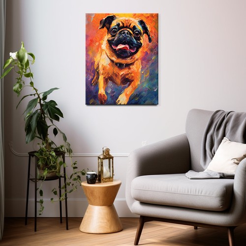 Pug Dog Animal Canvas Print | Gift For Pug Dog Lover | Colourful Dog Portrait - Picture 6 of 9
