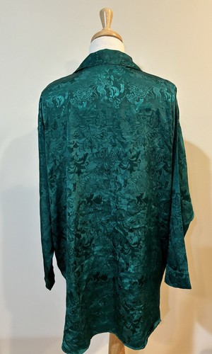 Vtg Victoria's Secret Gold Label Women's  Green Satin Sleep Night Shirt M/L - Picture 4 of 9
