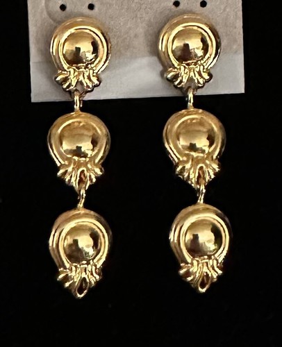 Vintage LCI Gold Tone Triple Dangle Drop Pierced Earrings