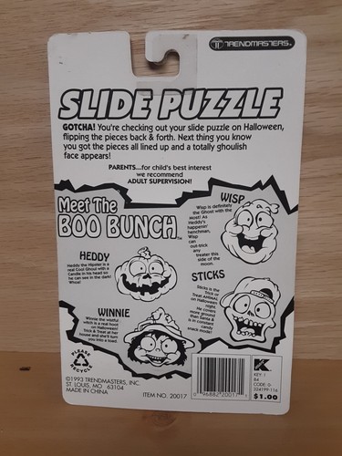 Vintage Trendmasters Halloween Boo Bunch Heddy 1993 Slide Puzzle Caldor NOS - Foto 2 di 5