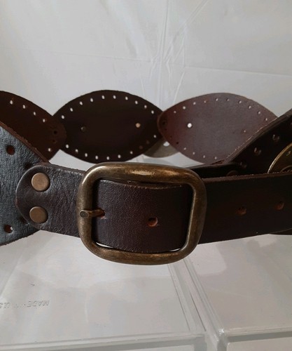 Massimo Duties Brown Leather & Brass Belt Boho Hippie Festival Size 30 - Picture 3 of 12