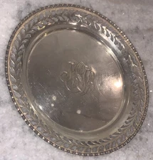 Antique Monogram ‘D’ Sterling Silver Shallow Bowl Plate 6.25”