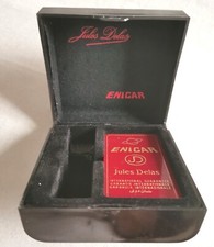 Enicar-Jules Delas vintage black plastic box and warranty card blank good 