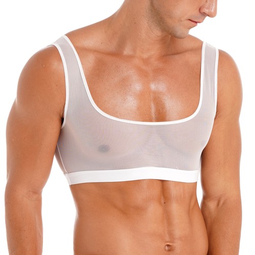 Hombres Lencería de Malla Camisa Ropa Interior Ver a través de los Músculos Top Sin Mangas Chaleco sin Mangas - Imagen 25 de 35