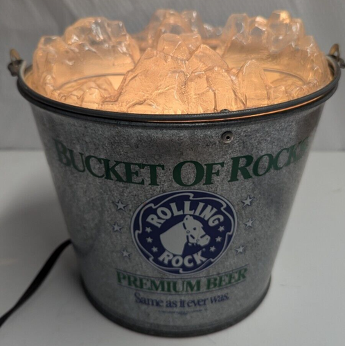 VTG Rolling Rock Beer Bucket of Rocks Pail LIGHTED BOTTLE DISPLAY Glorifier Sign - Picture 4 of 8