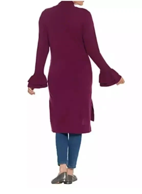 Cárdigan plumero Isaac Mizrahi 2 capas cachemir con volantes puño para mujer 1X Foto 2 de 4