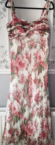 Ladies Laura Ashley Sun Dress Silk Floral Sz 16 Sweetheart Neck Lined Spag Strap