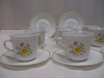 Corelle Corning Ware Coffee Mugs Cups Saucers Spring Meadow Wildflower 17 PCS