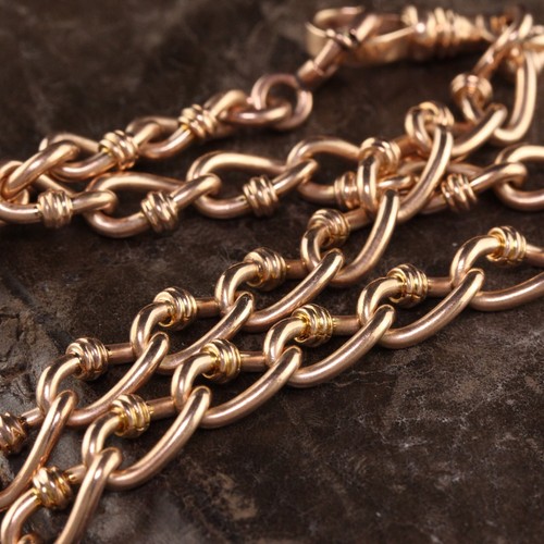 Antique Art Deco 14K Rose Gold Intricate Link Watch Fob Necklace - 12.5 inches - Picture 2 of 4