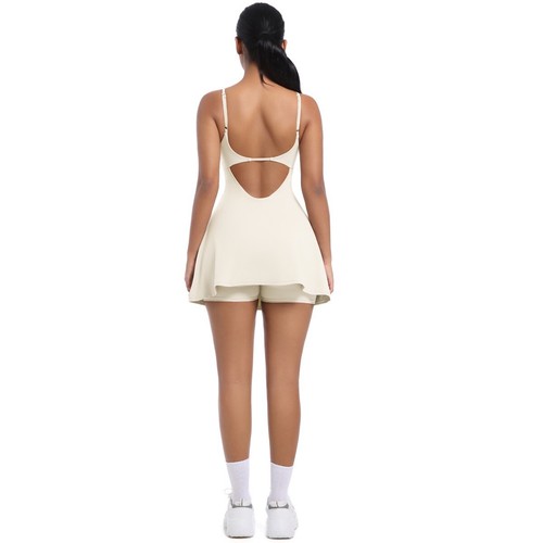 Womens Spaghetti Strap Tennis Dress Bulit in Shorts Workout Sexy Slit Golf Dress - Picture 61 of 85