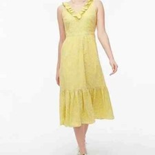 NWT J CREW WOMEN'S SIZE 10 YELLOW FLORAL DAINTY RUFFLE HEM MIDI BOHO CHIC DRESS 
