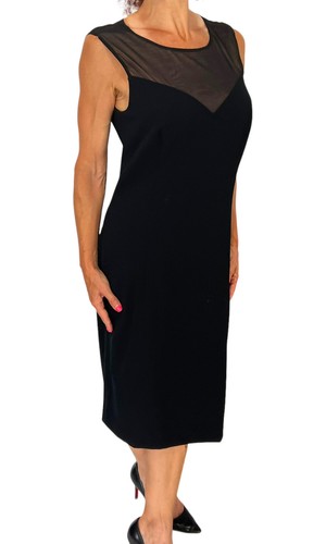 Vintage ESCADA Black stretch wool sweetheart sleeveless sheath dress sz 40/ 10 - Picture 6 of 11