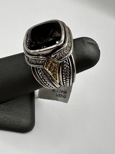 Scott Kay Silver Smokey Quartz & Diamond Ring Size 7 Yellow And White Diamonds. - Picture 4 of 10