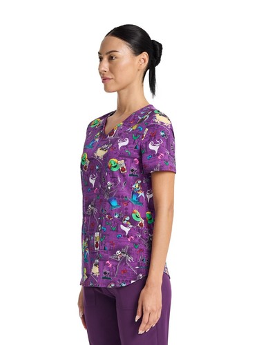 Disney Womens The Nightmare Before Christmas V Neck Print Scrub Top size L New - Picture 3 of 5