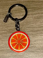 Vintage Coach Citrus Fruit Orange Keychain Key Ring Metal Enamel Purse Charm Fob