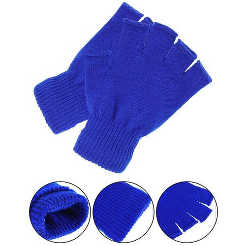 Men Women Warm Knit Acrylic Fingerless Half Finger Mittens Gloves Outdoor Indoor - Picture 7 of 15