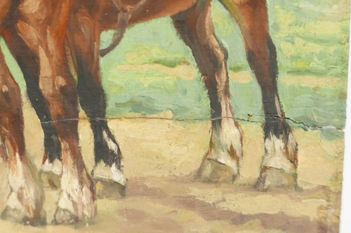 FRANS VAN LEEMPUTTEN 19th C Belgian Oil Wood Panel Painting Horses Signed 12x10" - Picture 3 of 11