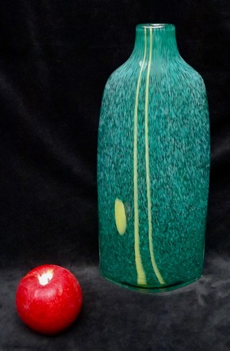 Kado Art Glass Vase Bottle - Turquoise & Yellow Hand Blown , 14" - Picture 1 of 12