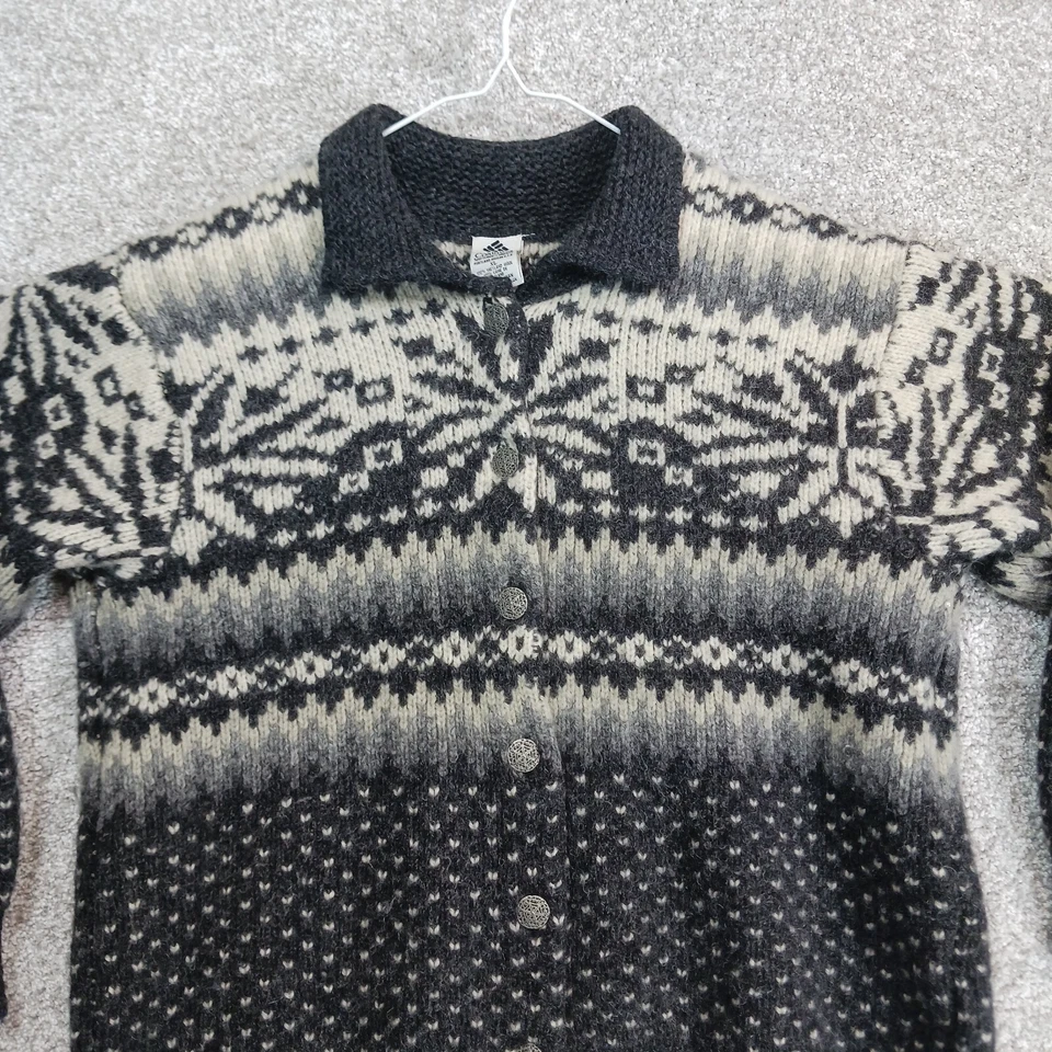 复古 Columbia 毛衣女式 XL 黑色白色波西米亚羊毛几何开衫上衣 — 第 2/4 张图片